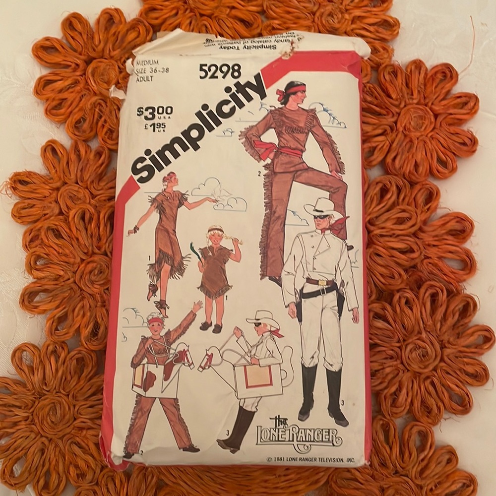 Simplicity The Lone Ranger Adult medium Costume vintage Pattern, 1981 (Mlb)